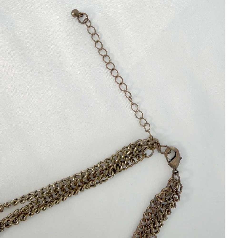Eva Mendes NY & Co Triple Strand Bib Necklace Blue Coral Bead Gold Tone 103-192